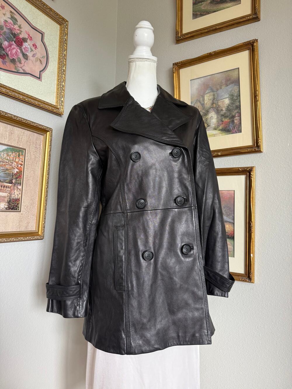 Vintage Black London Fog Leather Peacoat